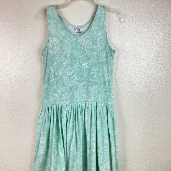 Laura Ashley Vintage Green & White Midi Pullover Drop Waist Sun Dress Sz S/M - Picture 1 of 9